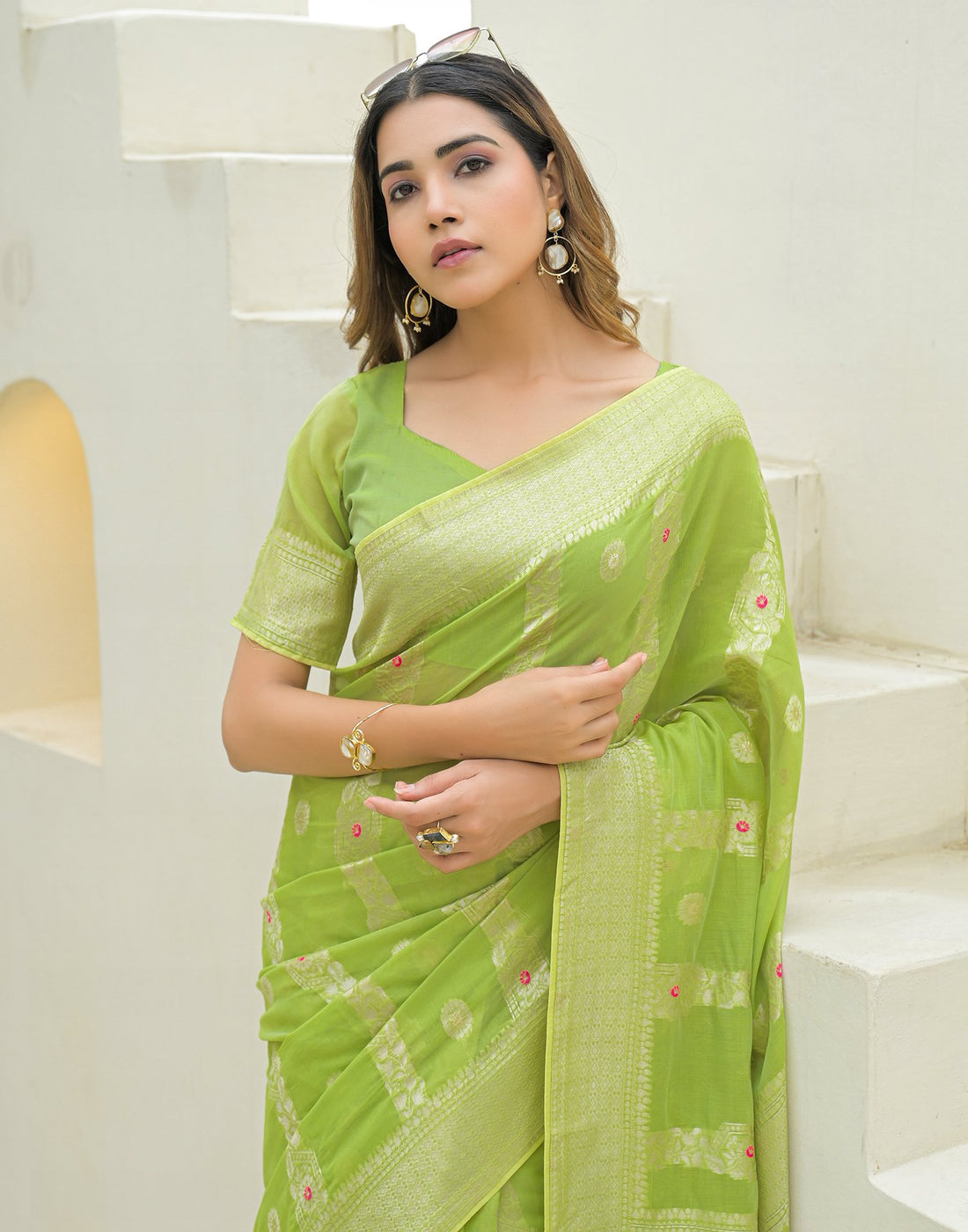 Pista Green Chanderi Woven Saree