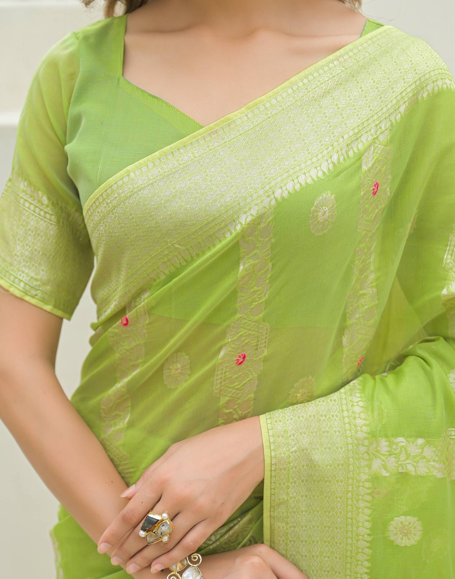 Pista Green Chanderi Woven Saree