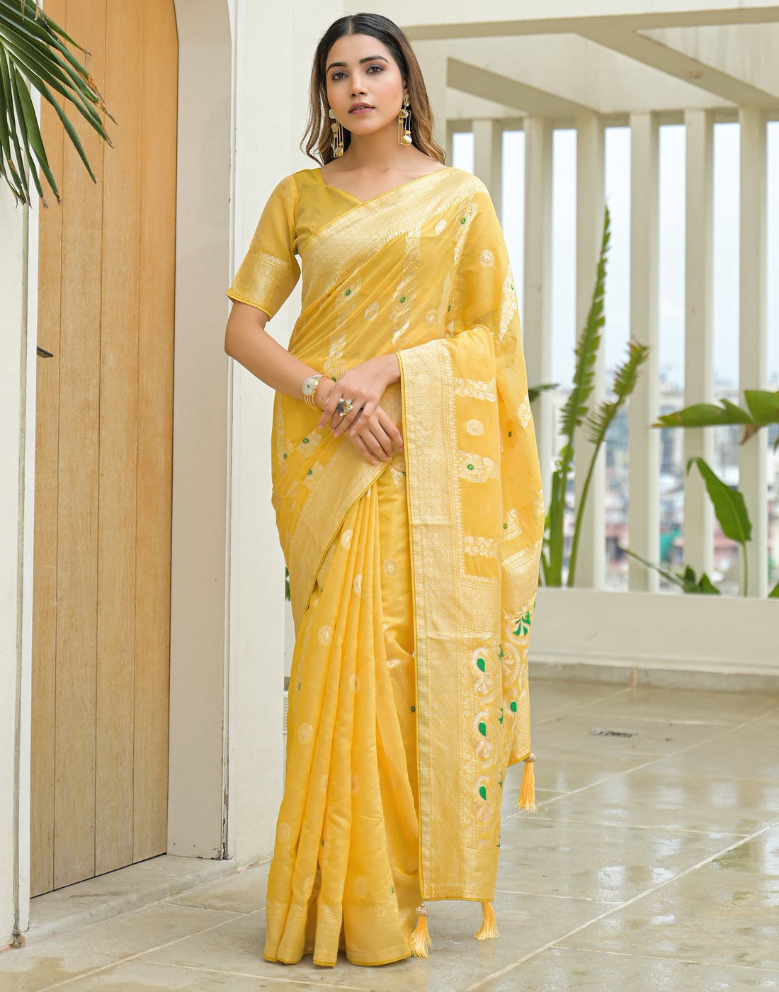 Light Yellow Chanderi Woven Saree