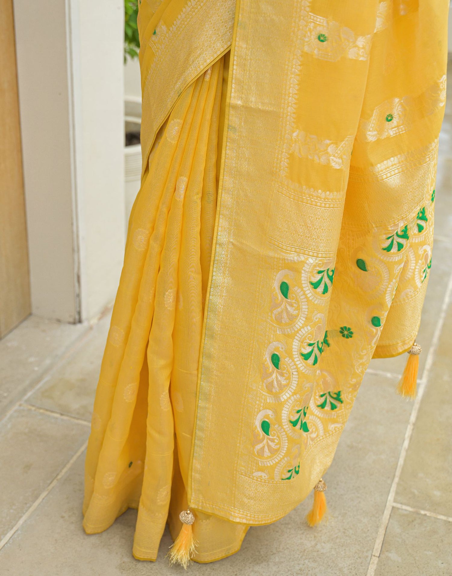 Light Yellow Chanderi Woven Saree