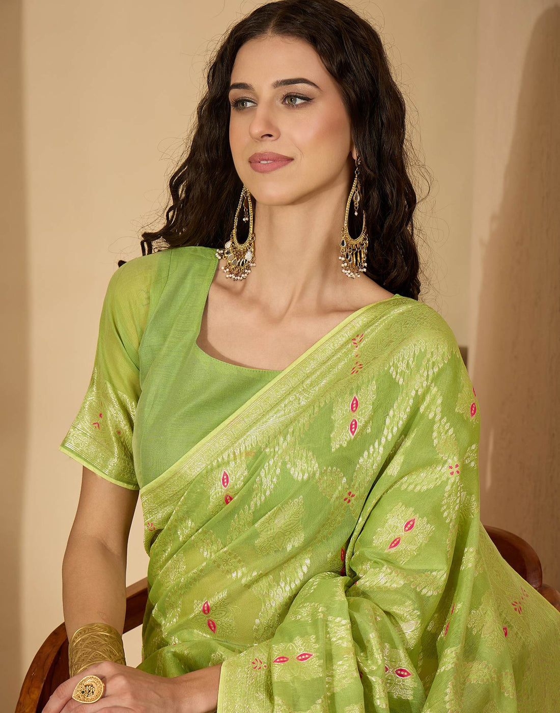 Parrot Green Chanderi Woven Saree