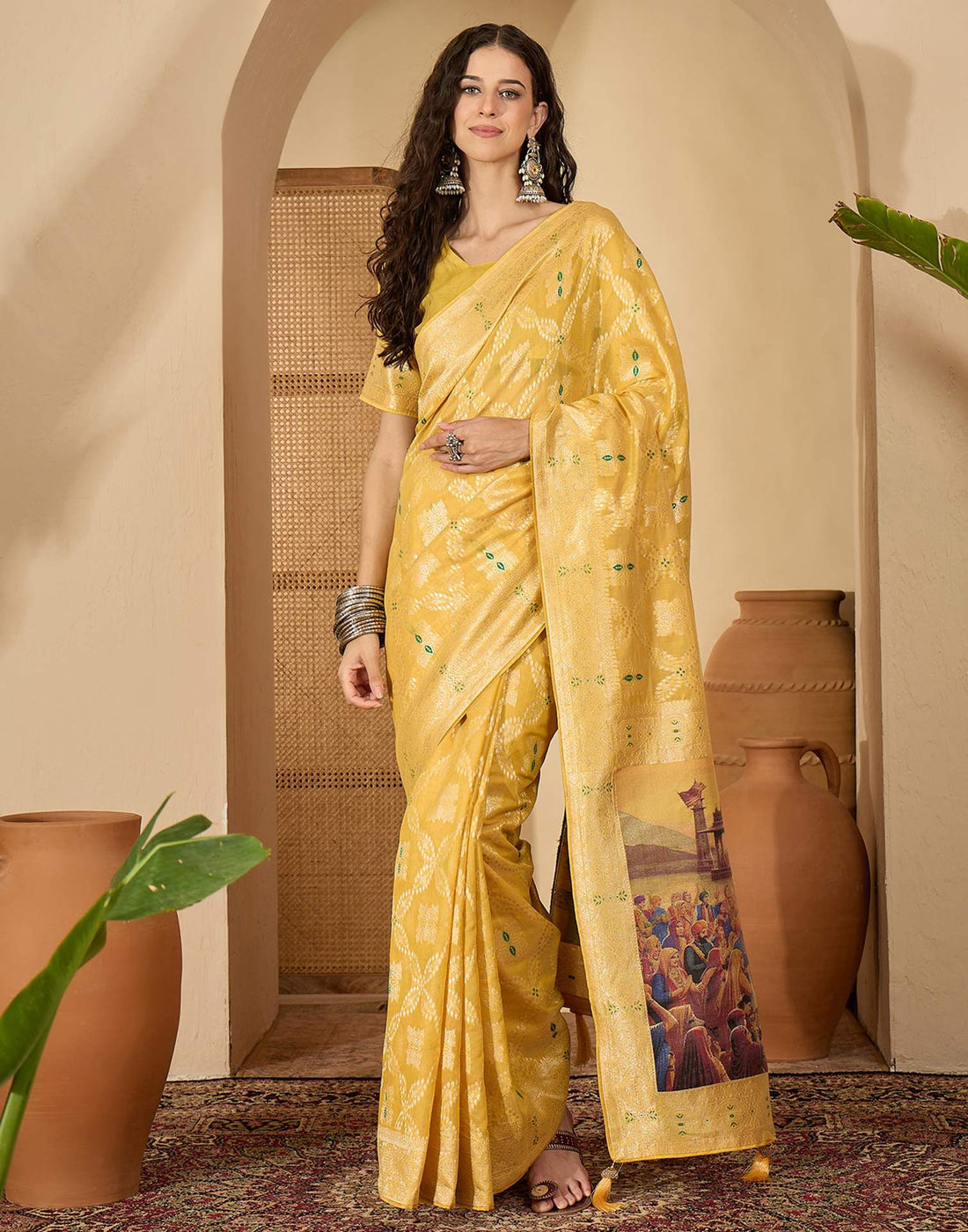 Light Green Chanderi Woven Saree