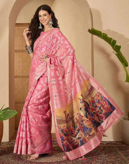 Pink Chanderi Woven Saree