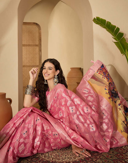 Pink Chanderi Woven Saree