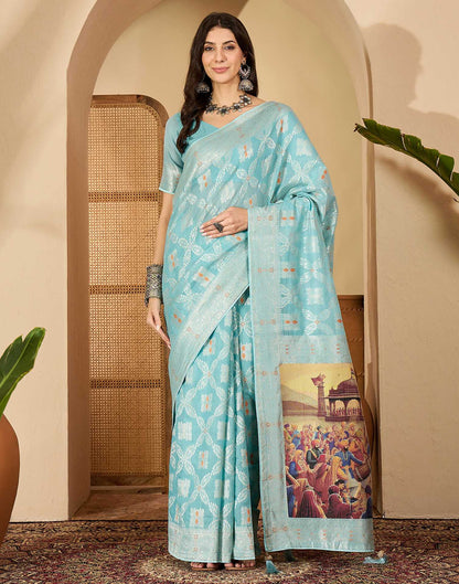 Sky Blue Chanderi Woven Saree