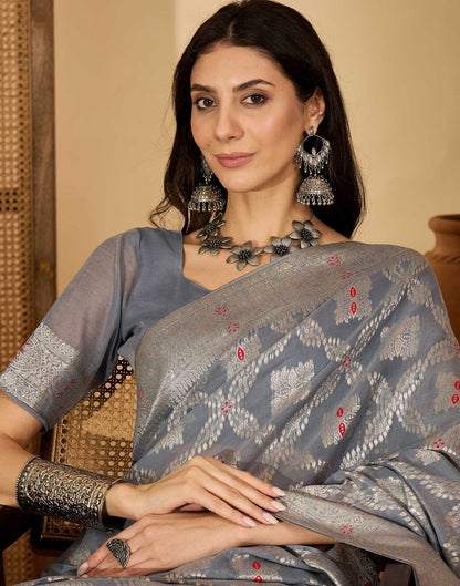 Grey Chanderi Woven Saree