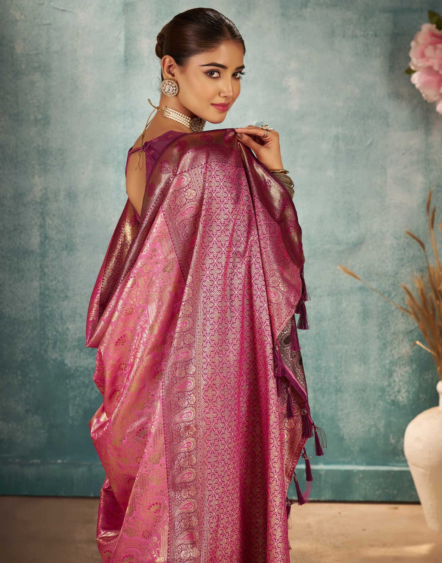 Pink Silk Woven Saree