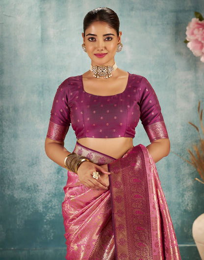 Pink Silk Woven Saree