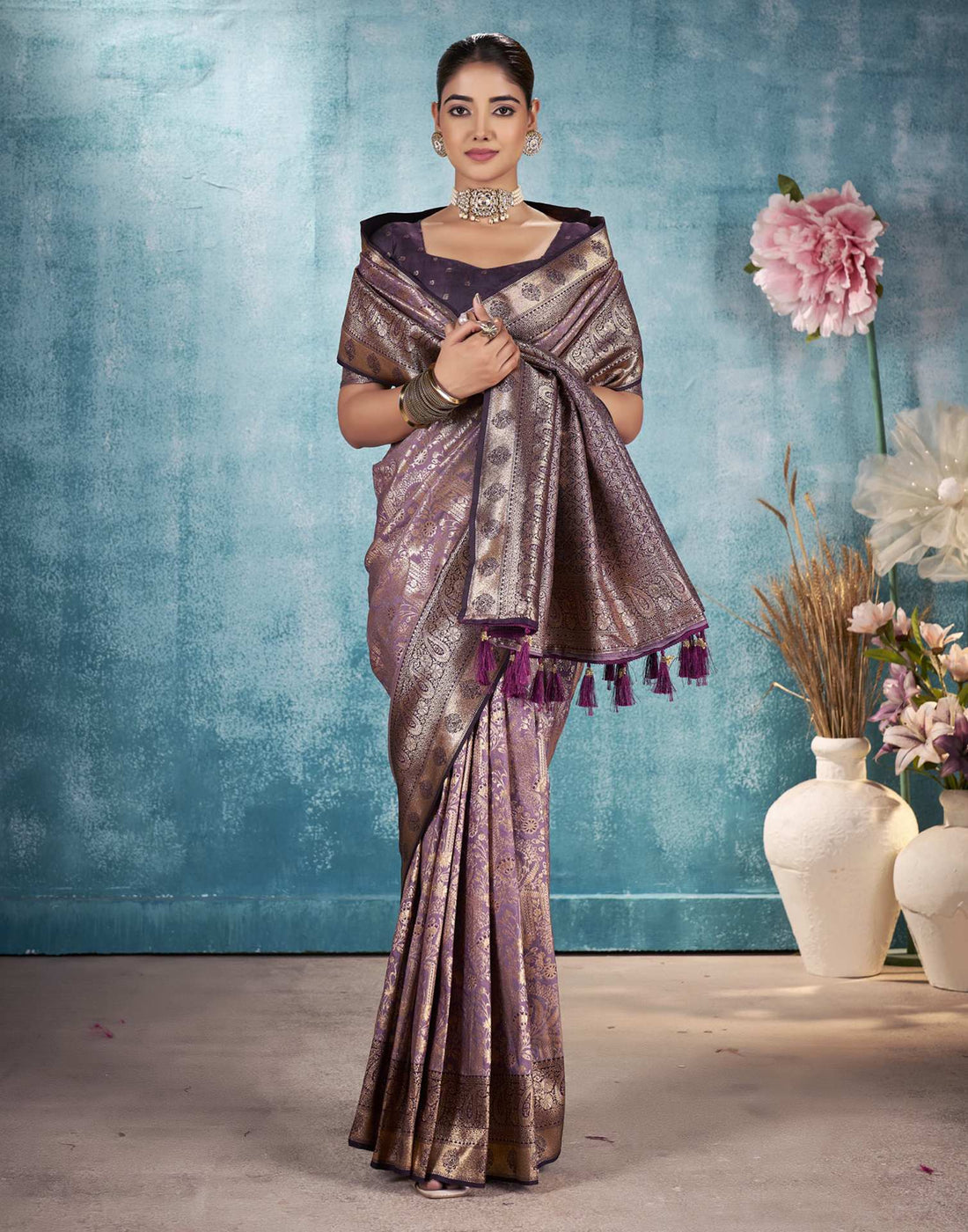 Mauve Silk Woven Saree