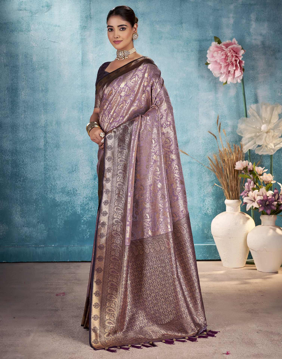 Mauve Silk Woven Saree