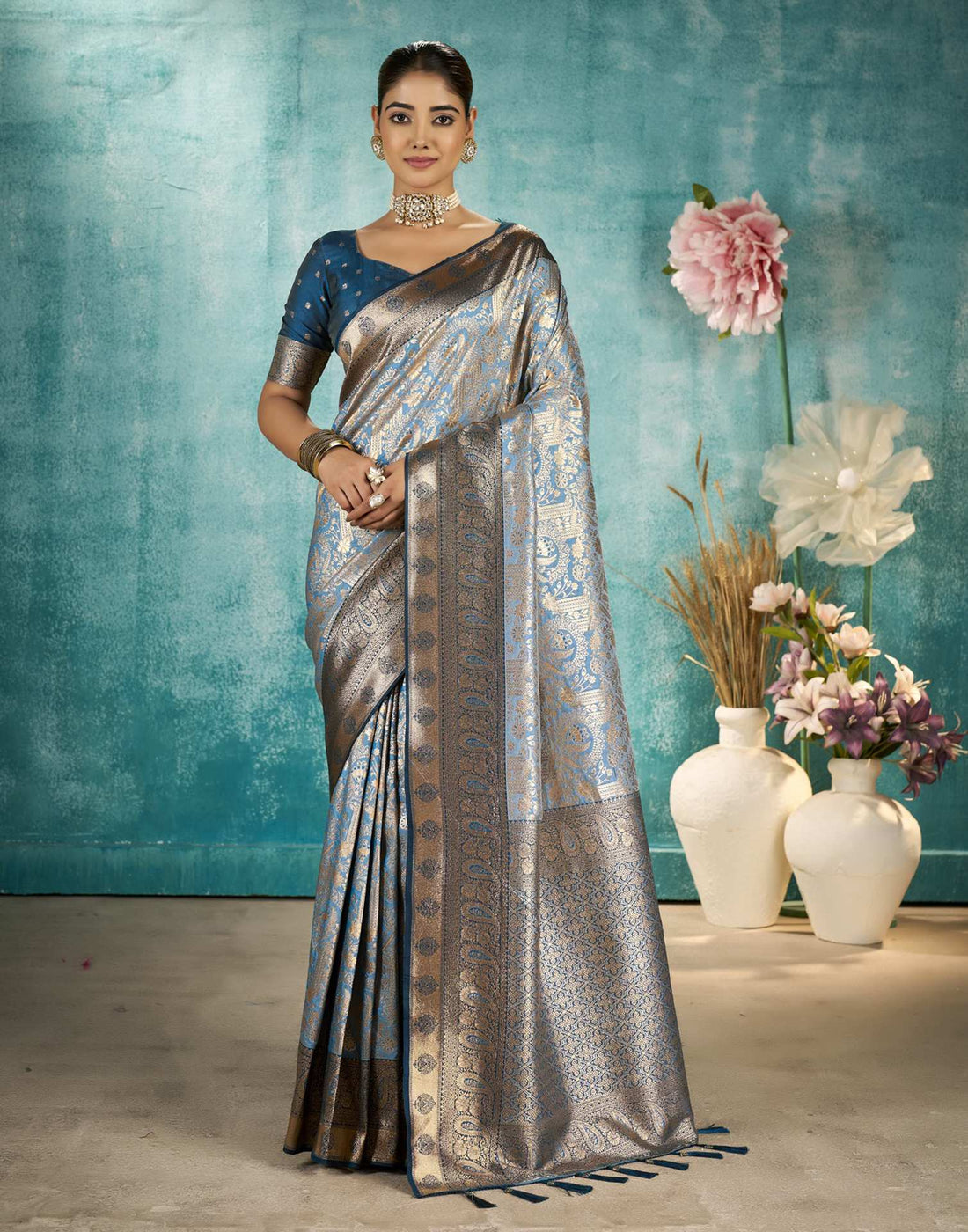 Grey Silk Woven Saree