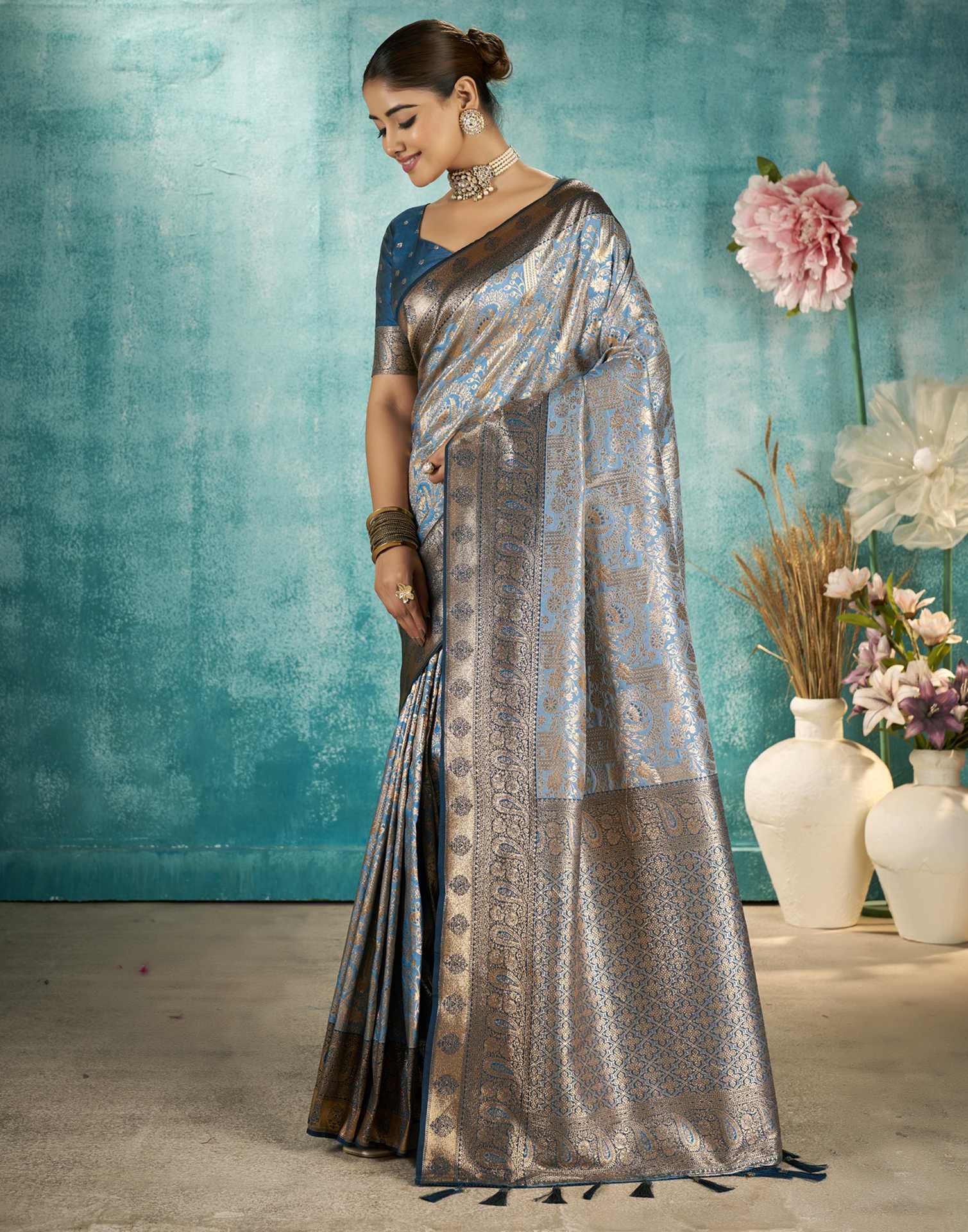 Grey Silk Woven Saree