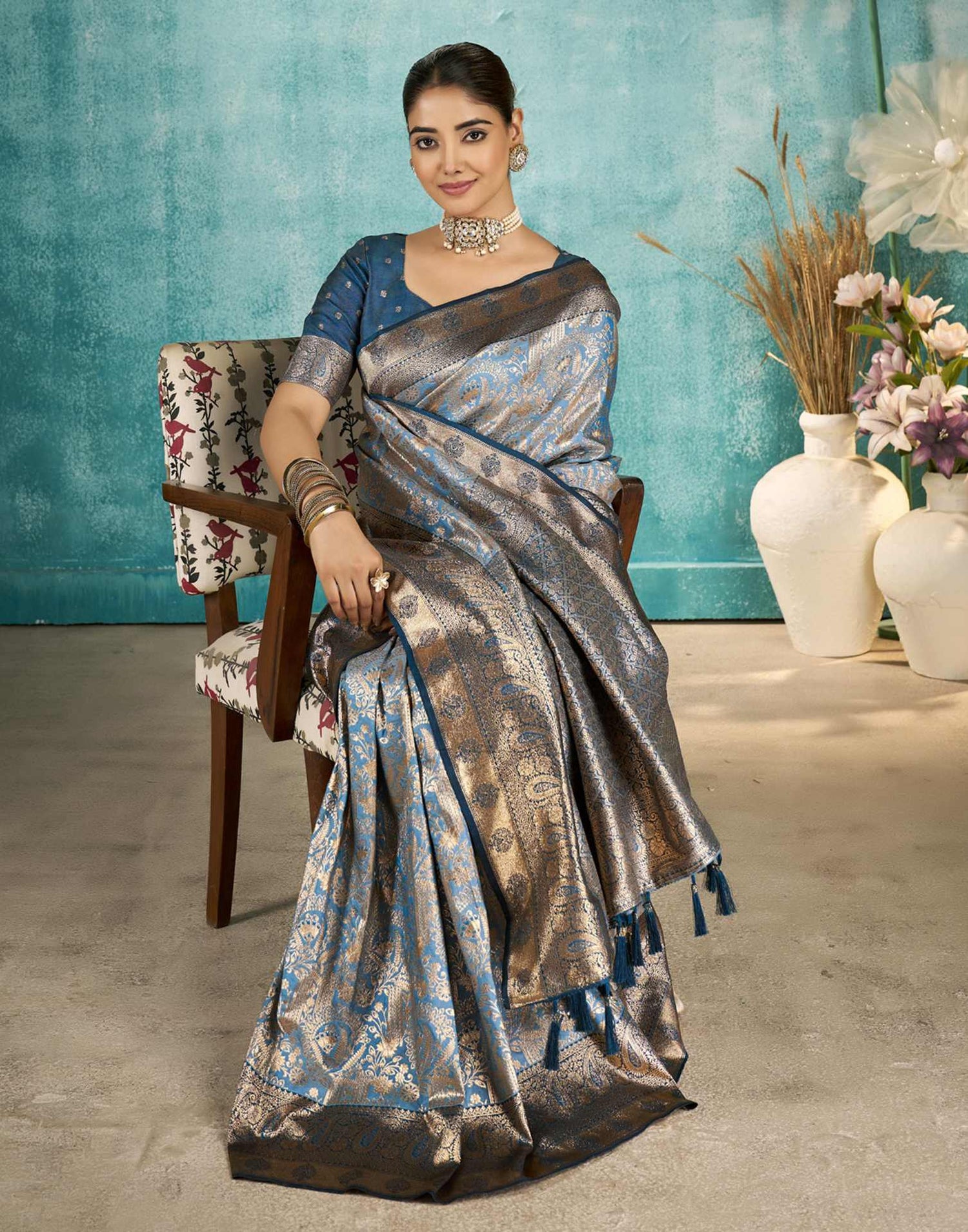 Grey Silk Woven Saree