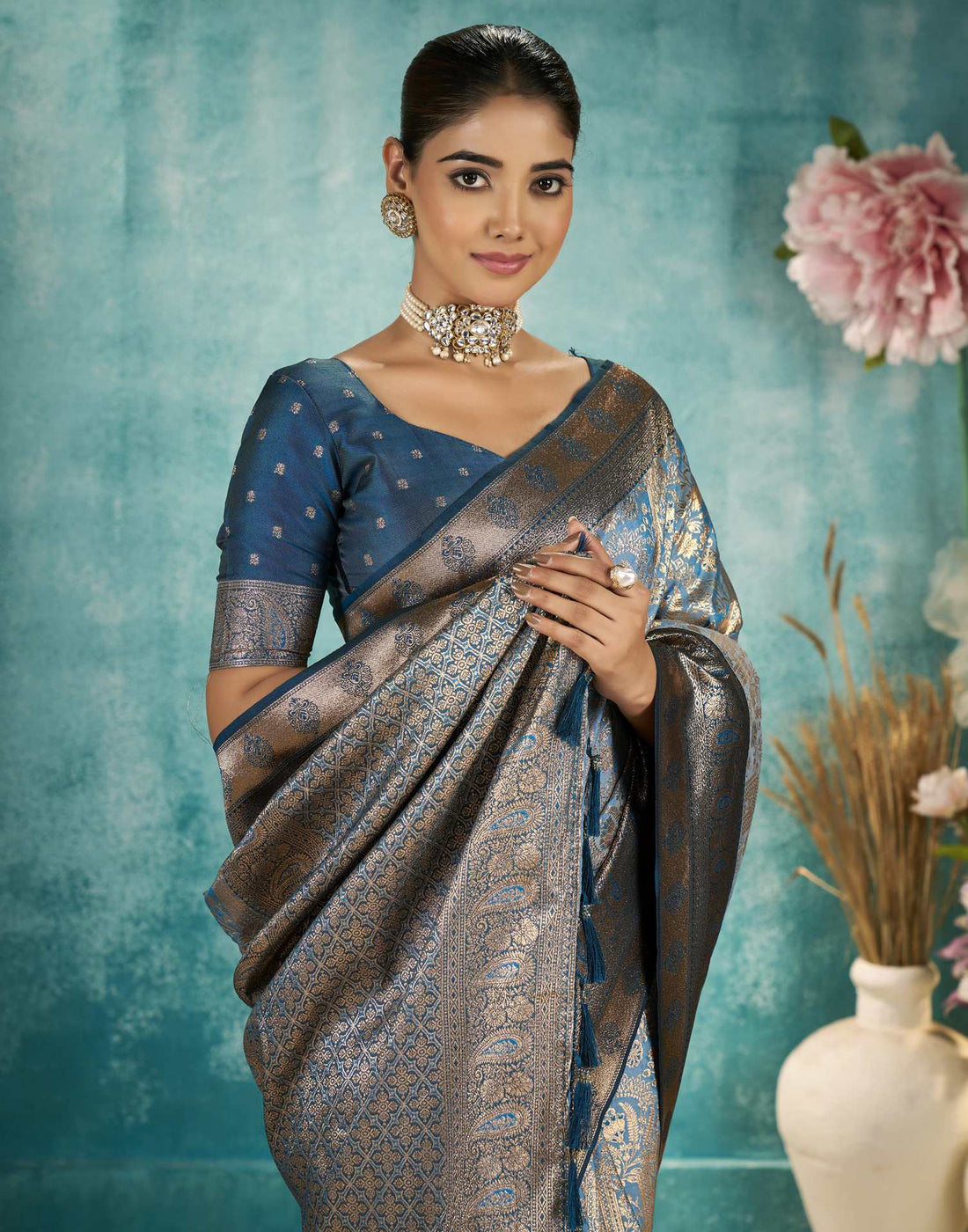 Grey Silk Woven Saree