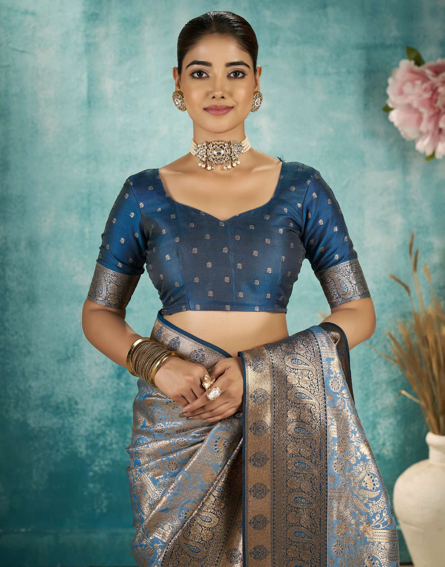 Grey Silk Woven Saree