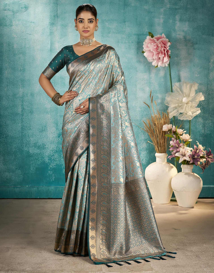 Sea Green Silk Woven Banarasi Saree
