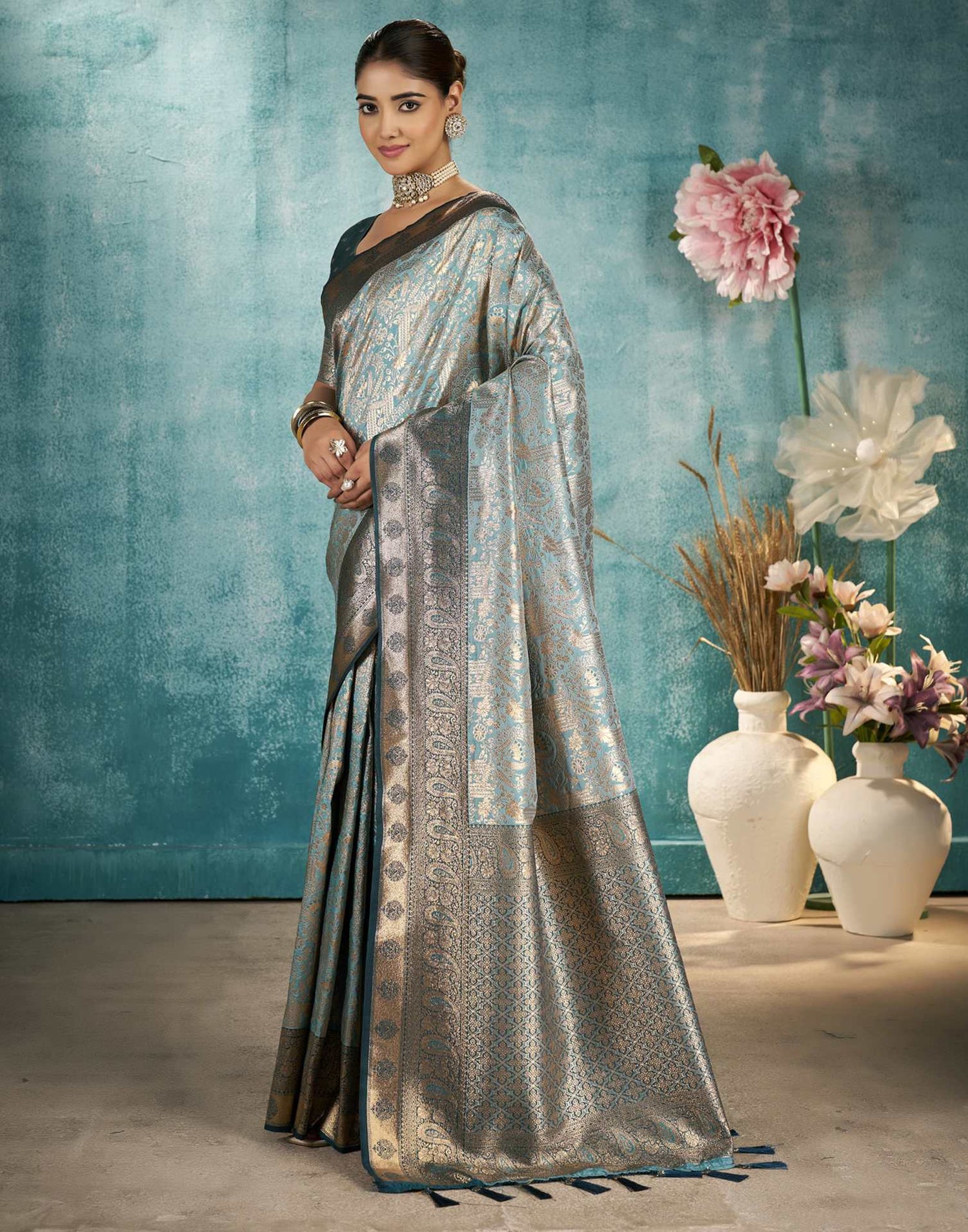 Sea Green Silk Woven Saree
