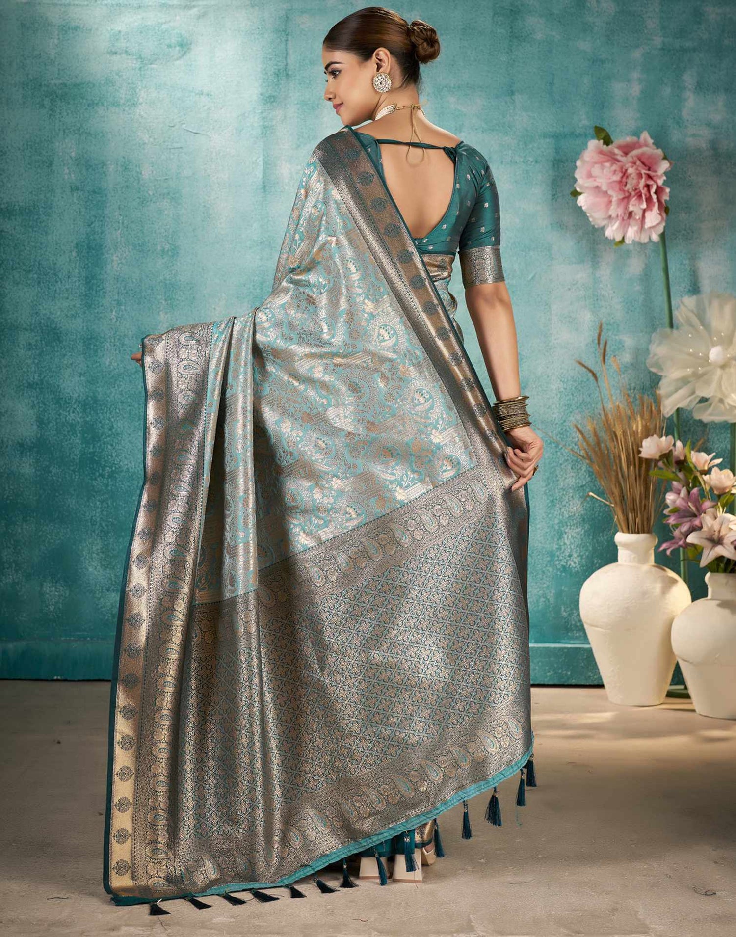 Sea Green Silk Woven Saree