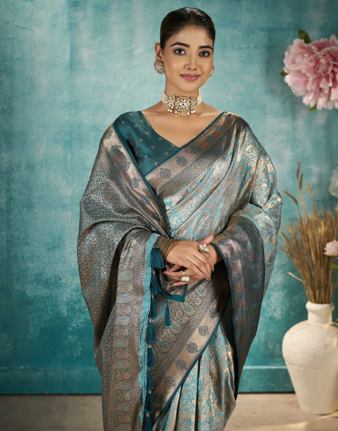 Sea Green Silk Woven Saree