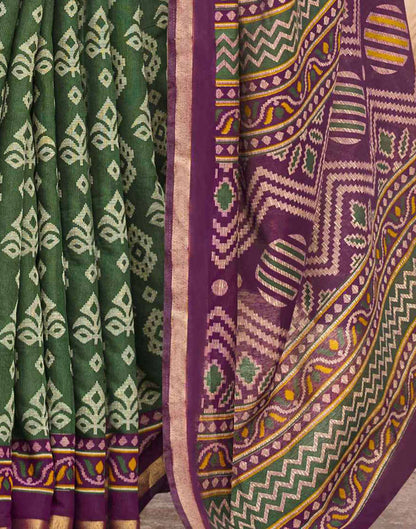 Dark Green Cotton Printed Patola Saree