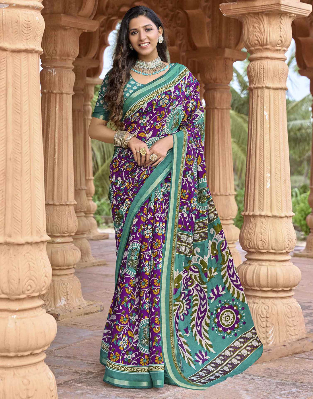 Magenta Cotton Printed Patola Saree