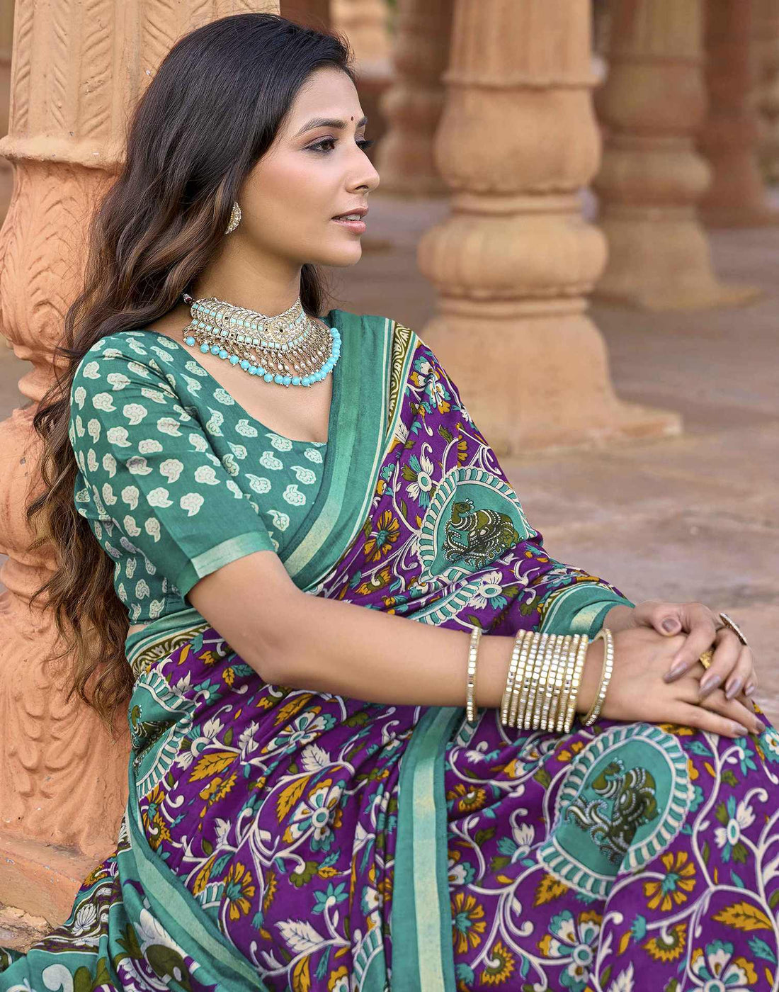 Magenta Cotton Printed Patola Saree