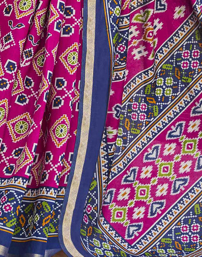 Rani Pink Cotton Printed Patola Saree