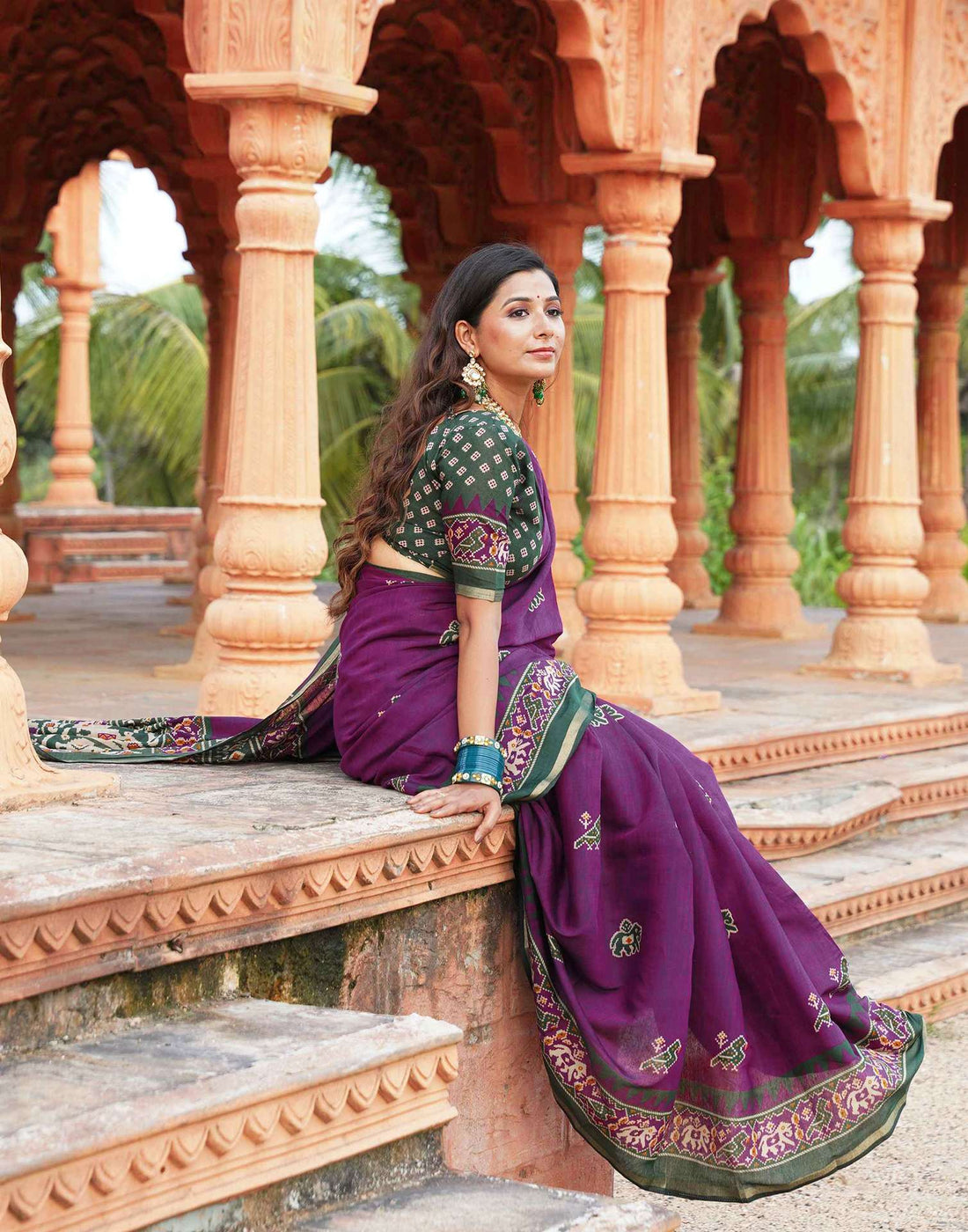 Dark Purple Cotton Printed Patola Saree
