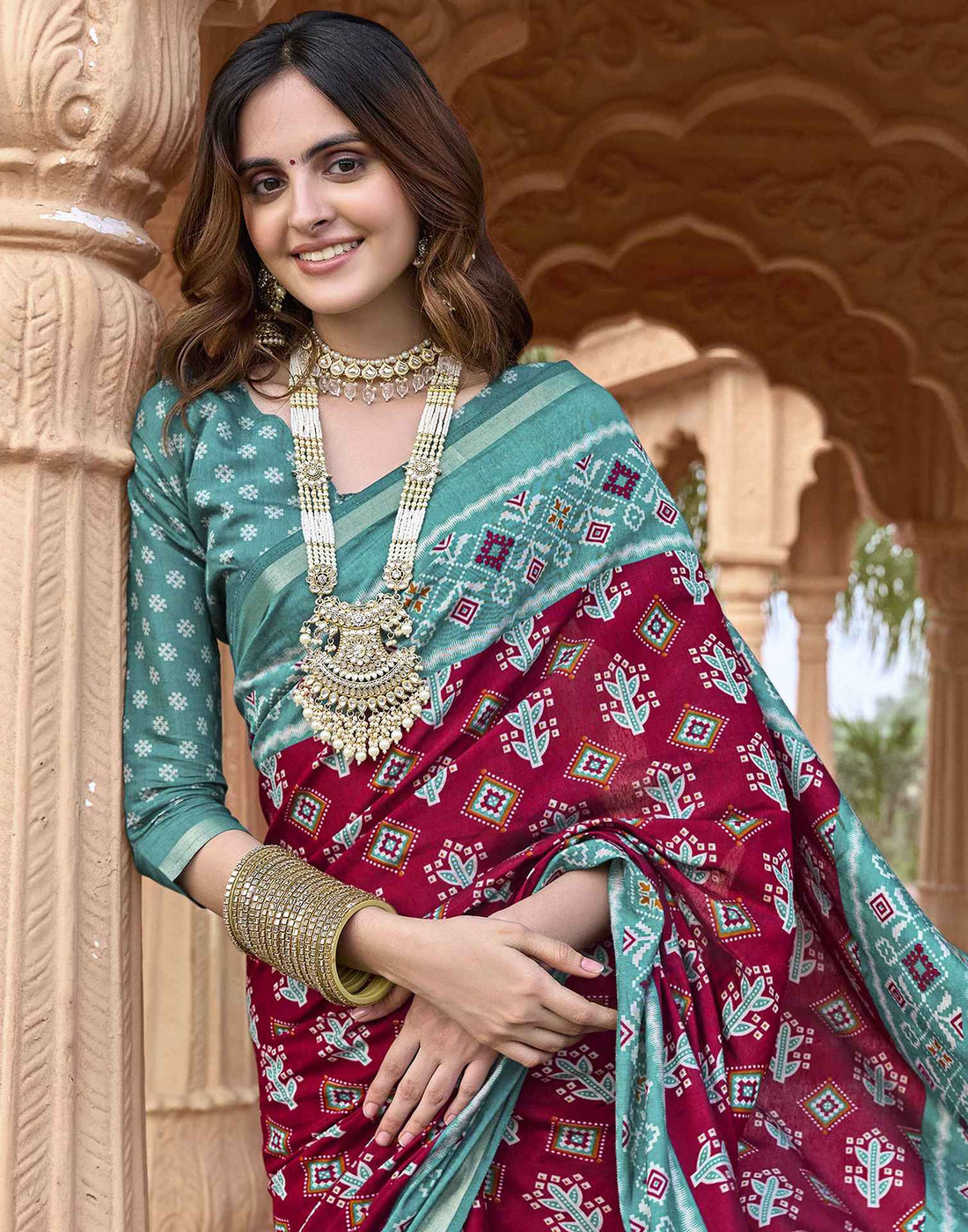 Red Cotton Printed Patola Saree