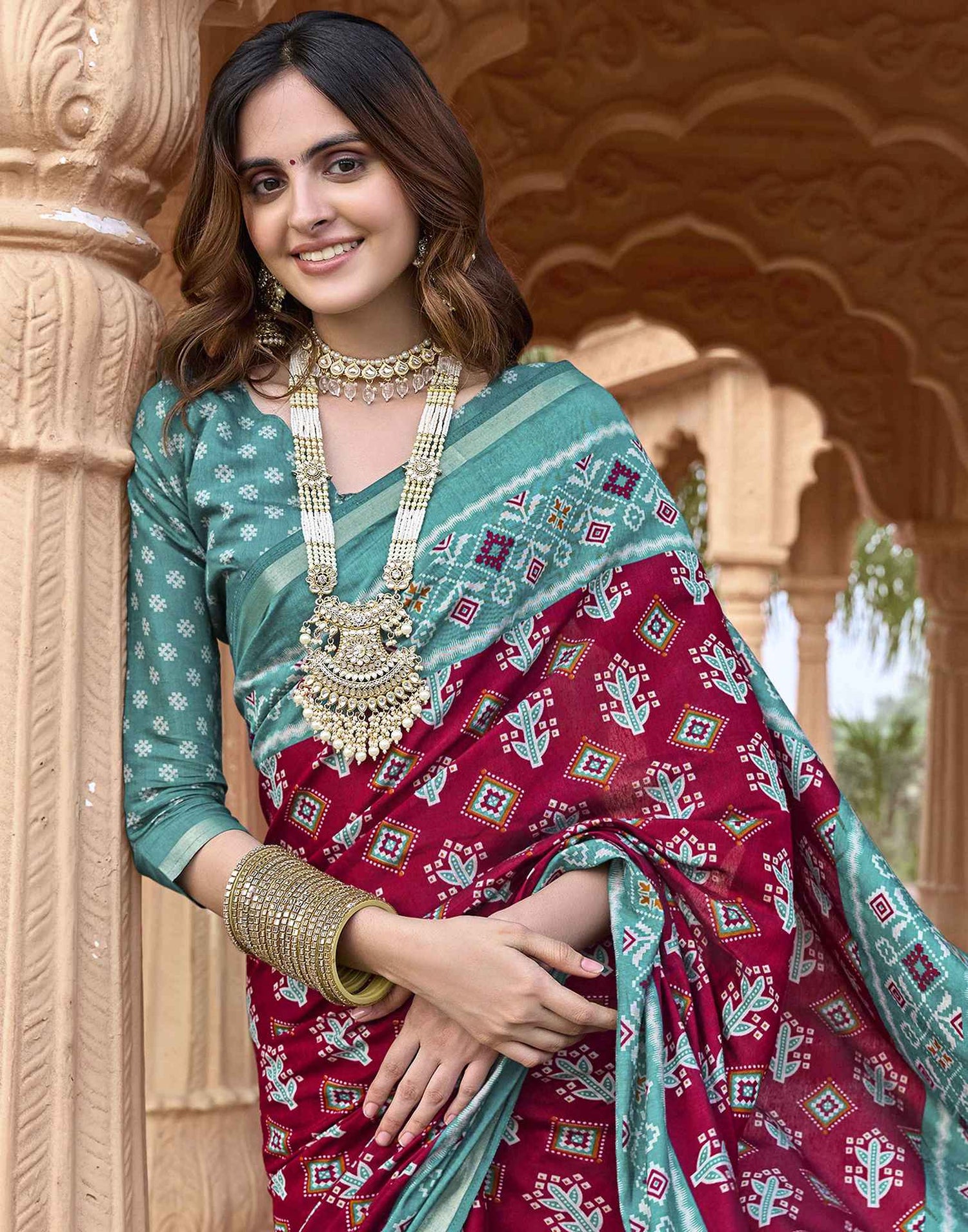 Red Cotton Printed Patola Saree