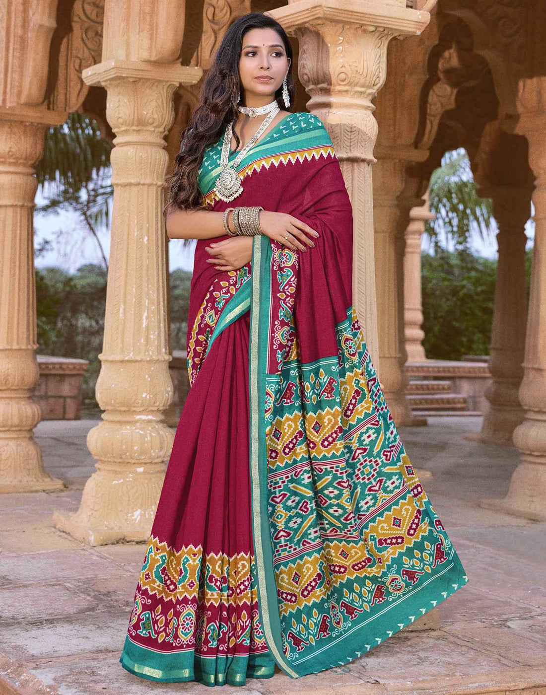 Red Cotton Printed Patola Saree