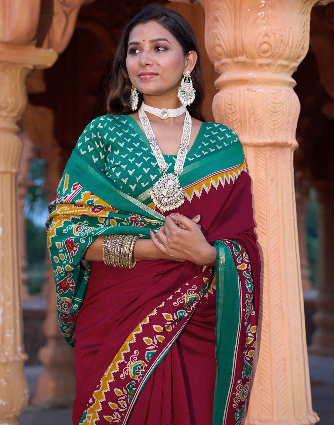 Red Cotton Printed Patola Saree