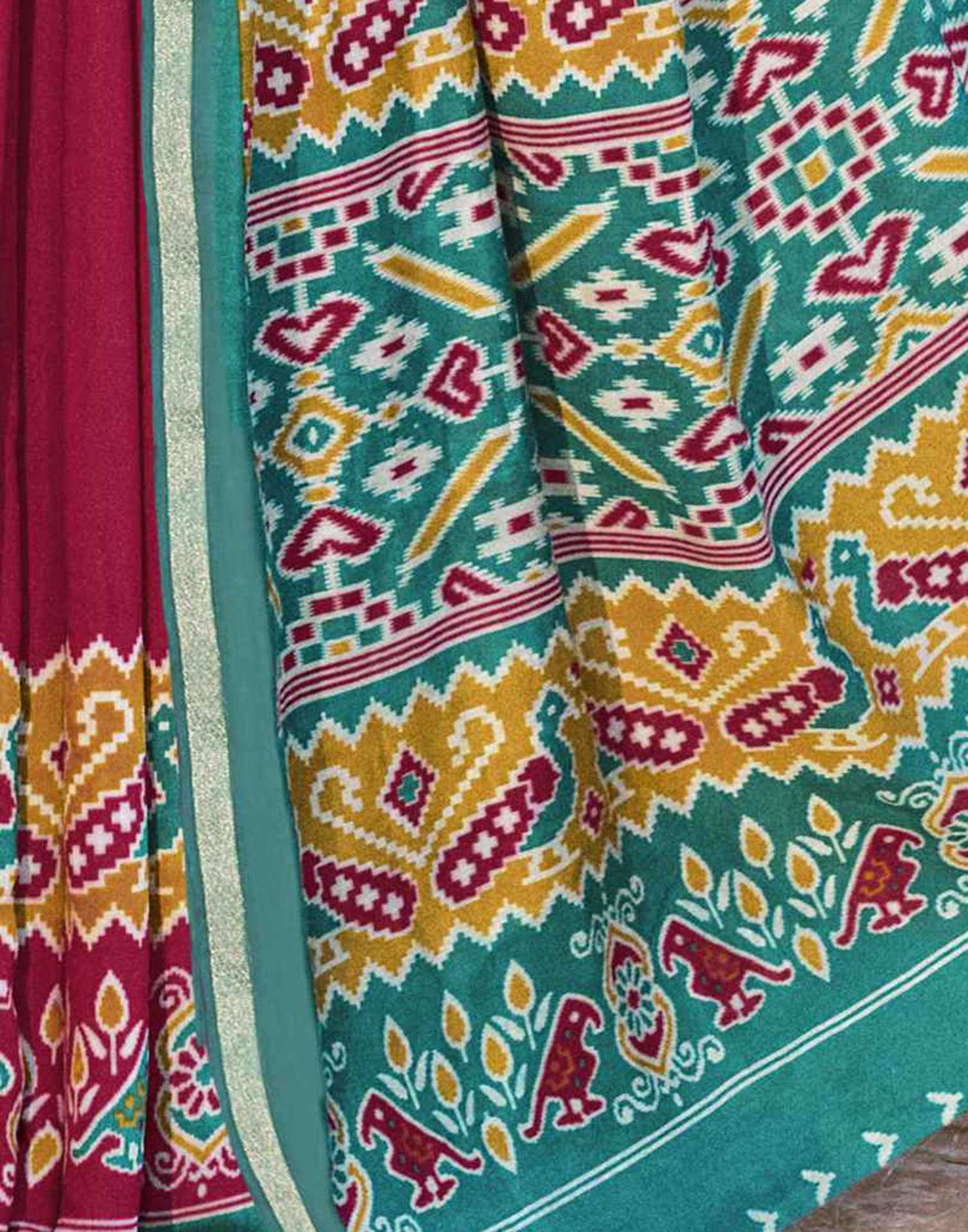 Red Cotton Printed Patola Saree