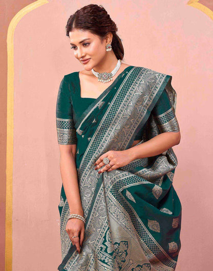 Rama Green Silk Woven Banarasi Saree