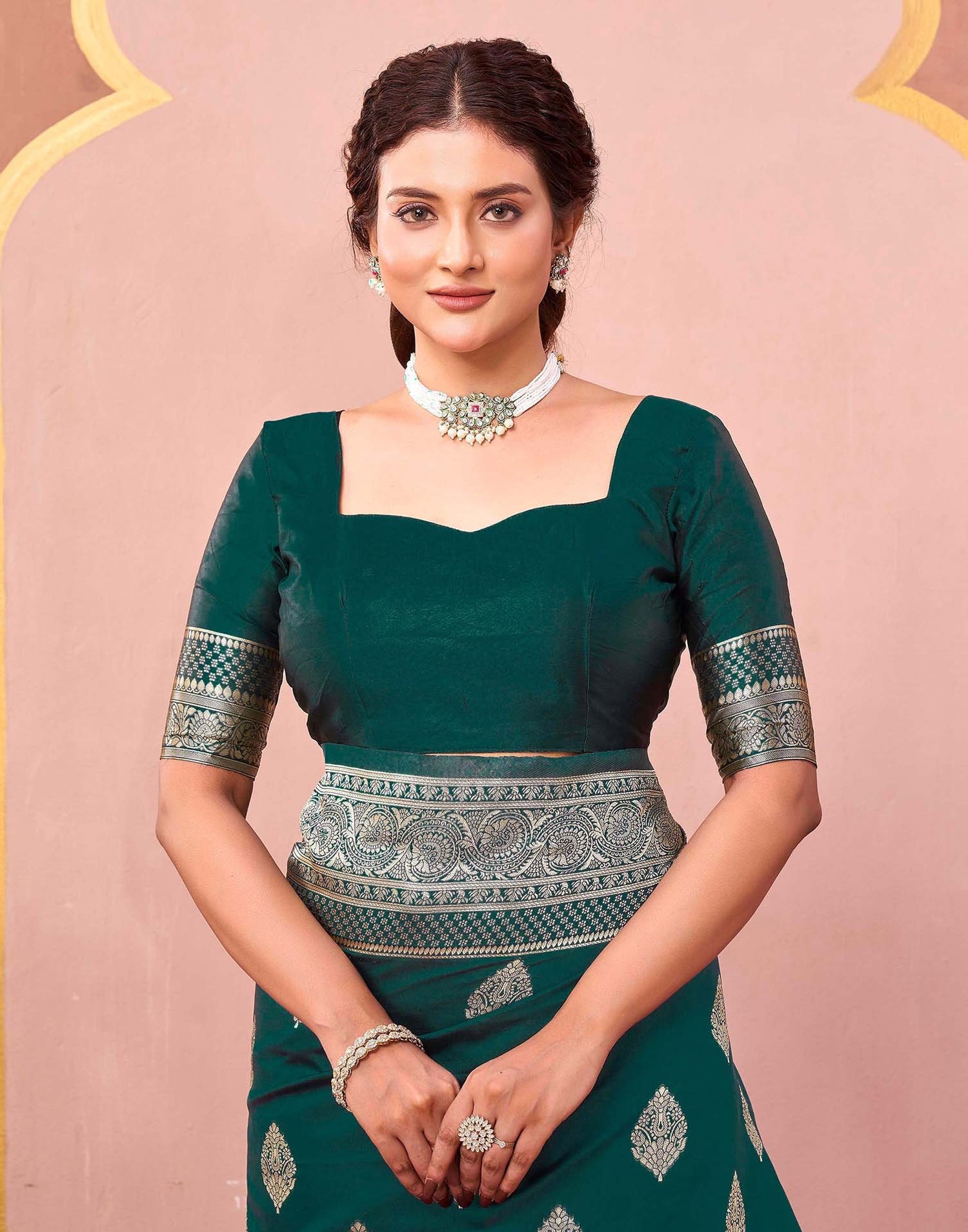 Rama Green Silk Woven Banarasi Saree