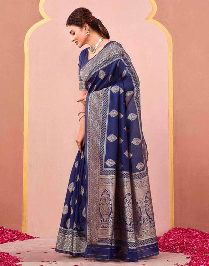 Dark Blue Silk Woven Banarasi Saree