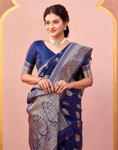 Dark Blue Silk Woven Banarasi Saree
