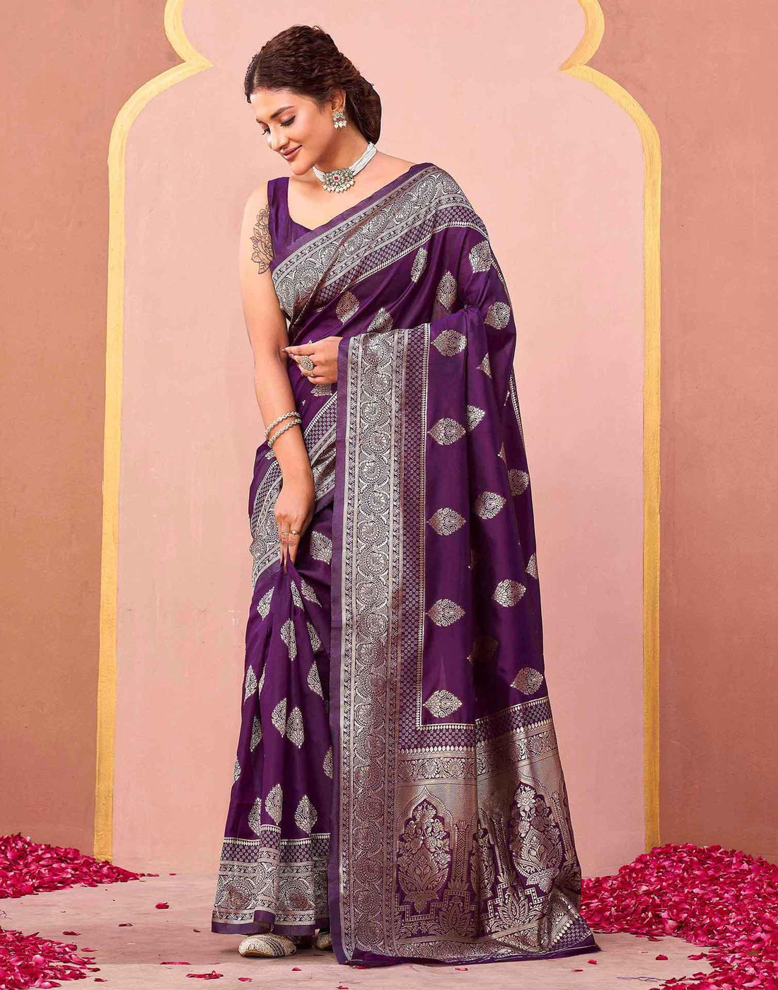 Dark Purple Silk Woven Banarasi Saree