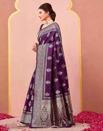 Dark Purple Silk Woven Banarasi Saree