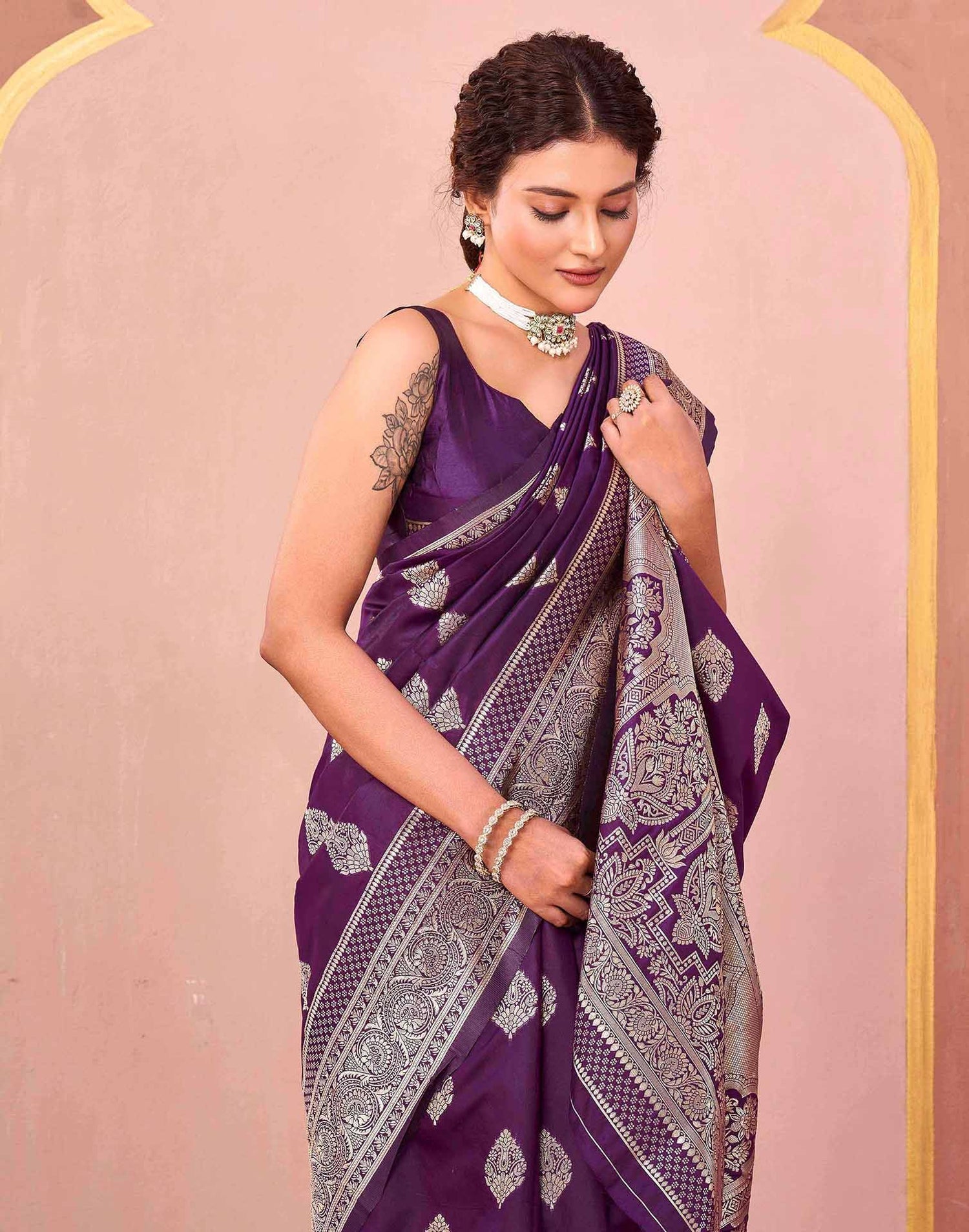Dark Purple Silk Woven Banarasi Saree