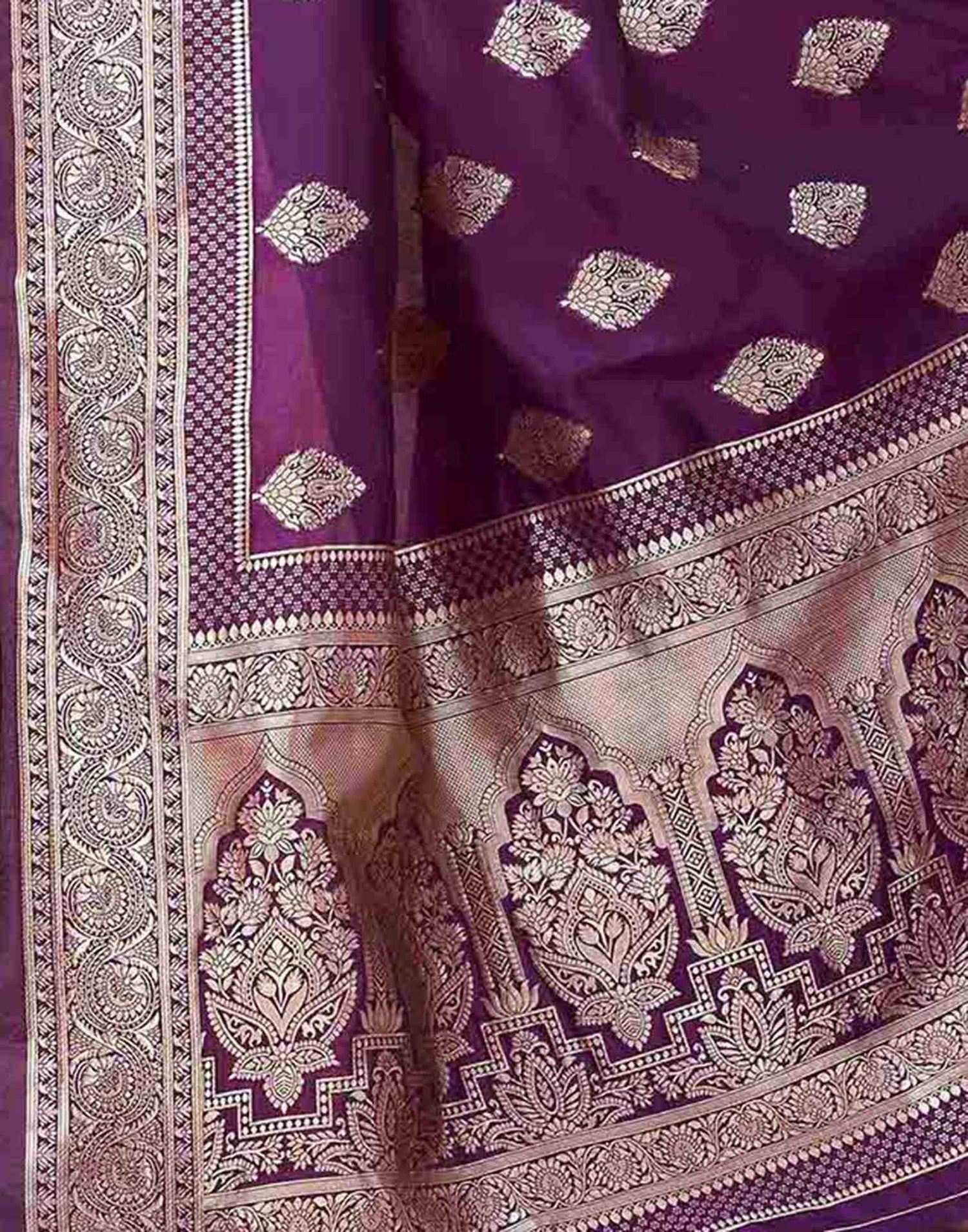 Dark Purple Silk Woven Banarasi Saree