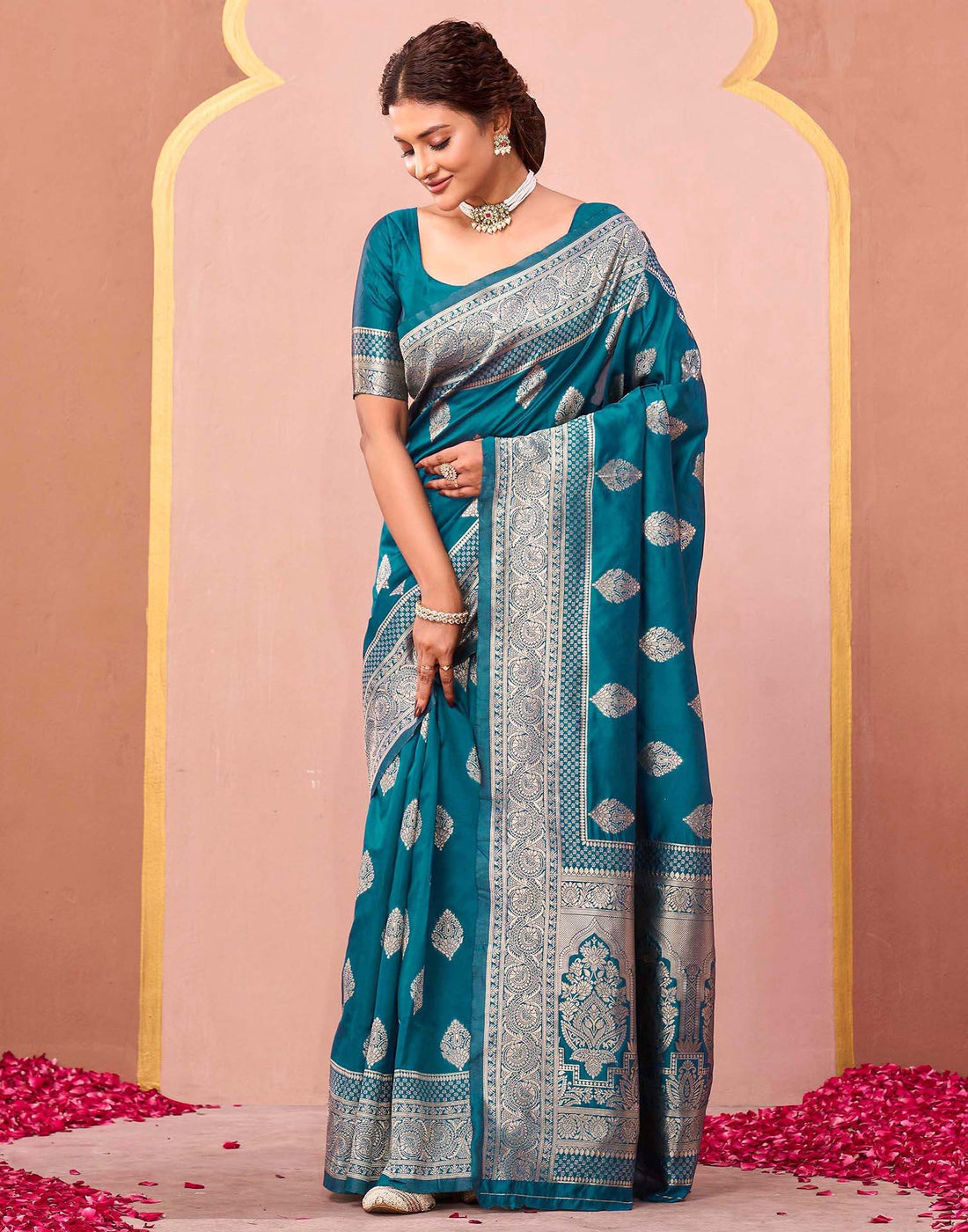 Teal Green Silk Woven Banarasi Saree