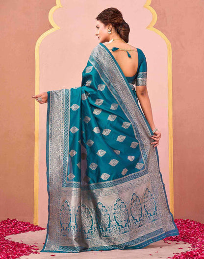 Teal Green Silk Woven Banarasi Saree