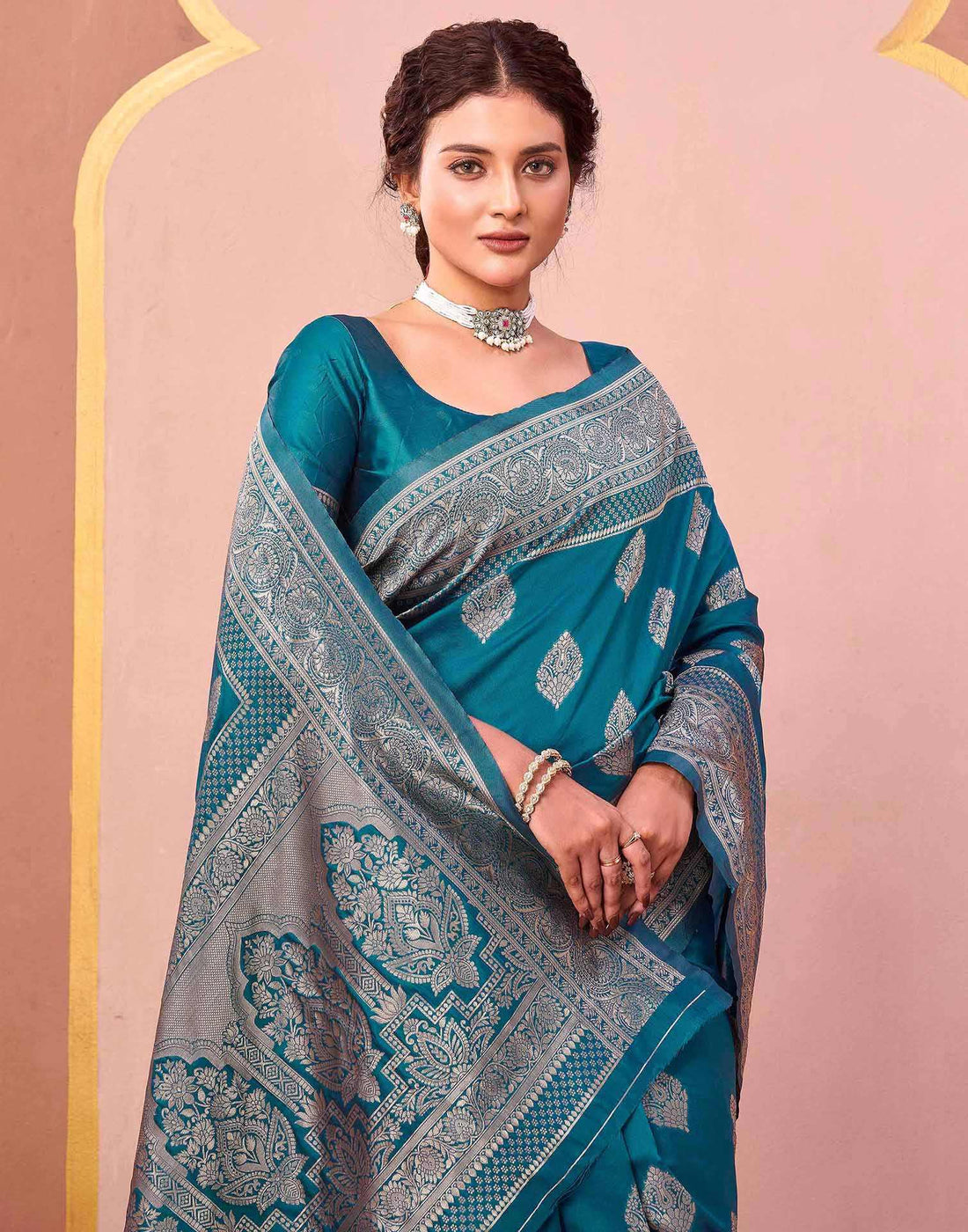 Teal Green Silk Woven Banarasi Saree