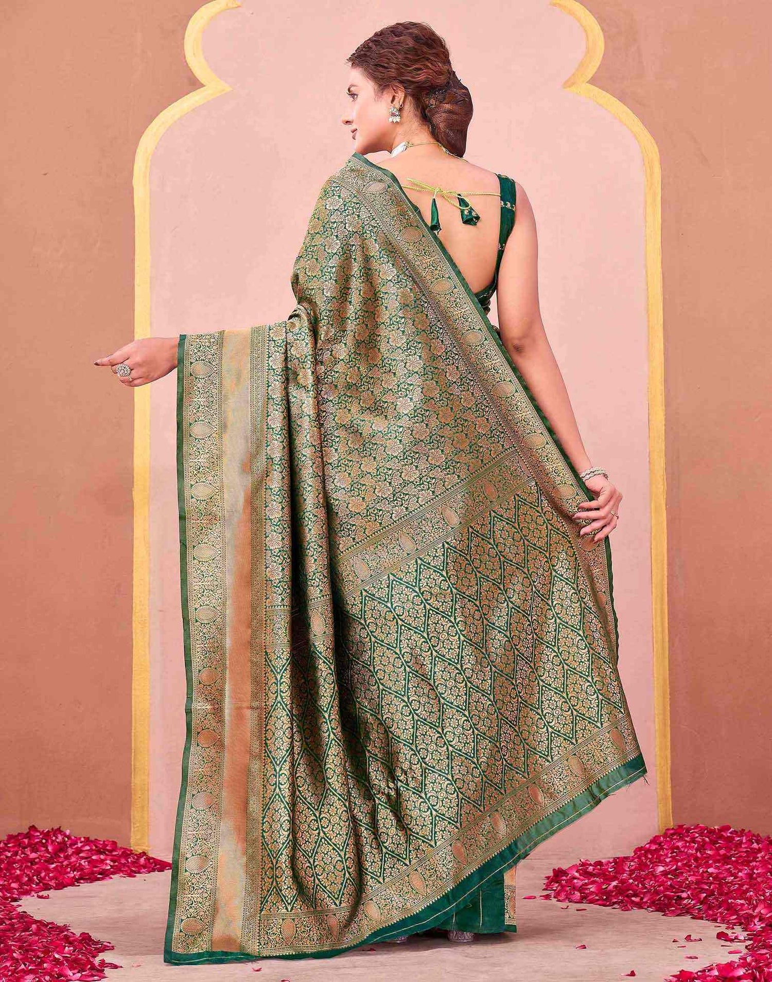 Dark Green Silk Woven Banarasi Saree