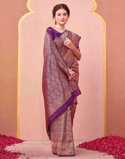 Dark Purple Silk Woven Banarasi Saree