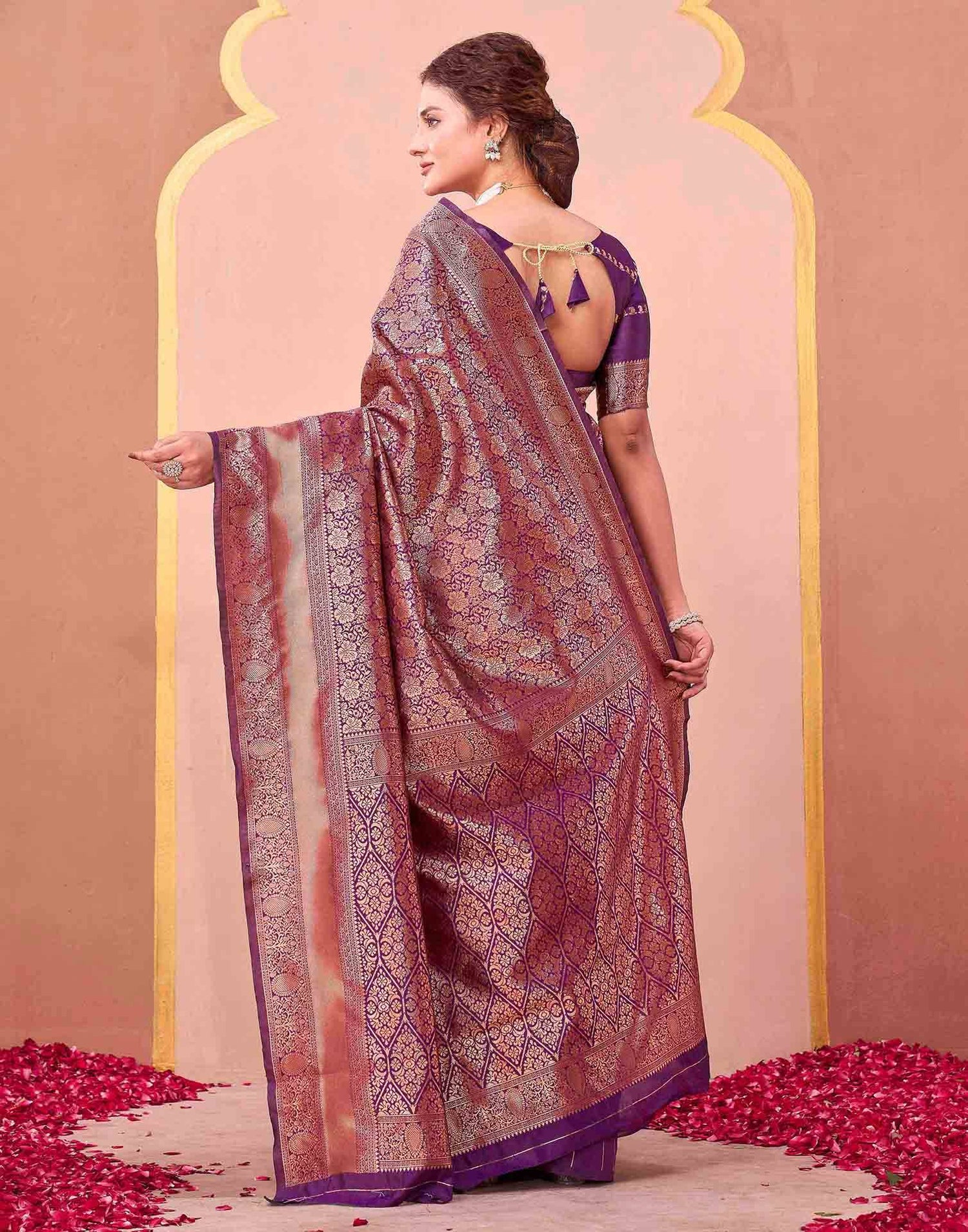 Dark Purple Silk Woven Banarasi Saree