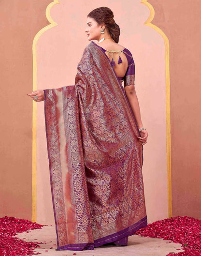 Dark Purple Silk Woven Banarasi Saree