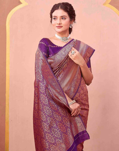 Dark Purple Silk Woven Banarasi Saree