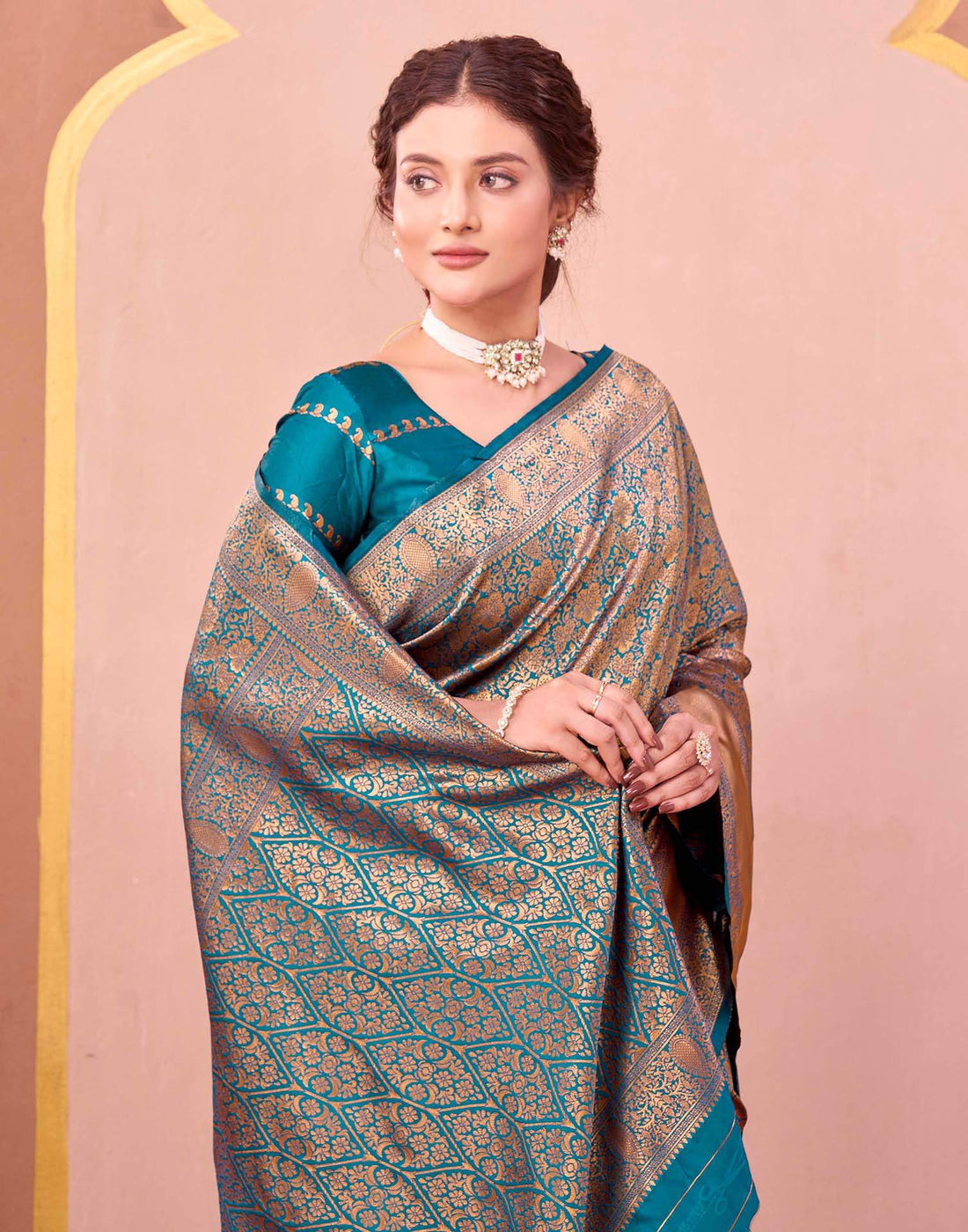 Teal Blue Silk Woven Banarasi Saree